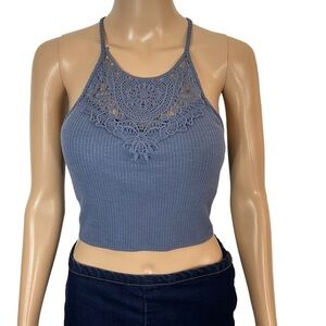 MUDD Cropped Crocheted tank top size XS built in padded Shelf bra